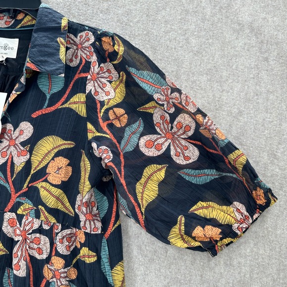 NWT Umgee Tiered Midi Dress LARGE Floral Puff Sleeve Black Multi Color Botanical - Picture 5 of 10